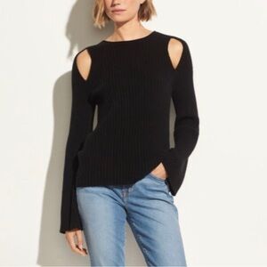 VINCE. Cashmere Ribbed Knit
Cutout Sweater, Black Medium
